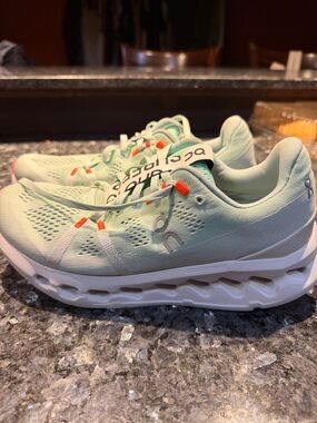 On Running Cloudstratus Women's Running Shoes in Mint with Orange Accents
